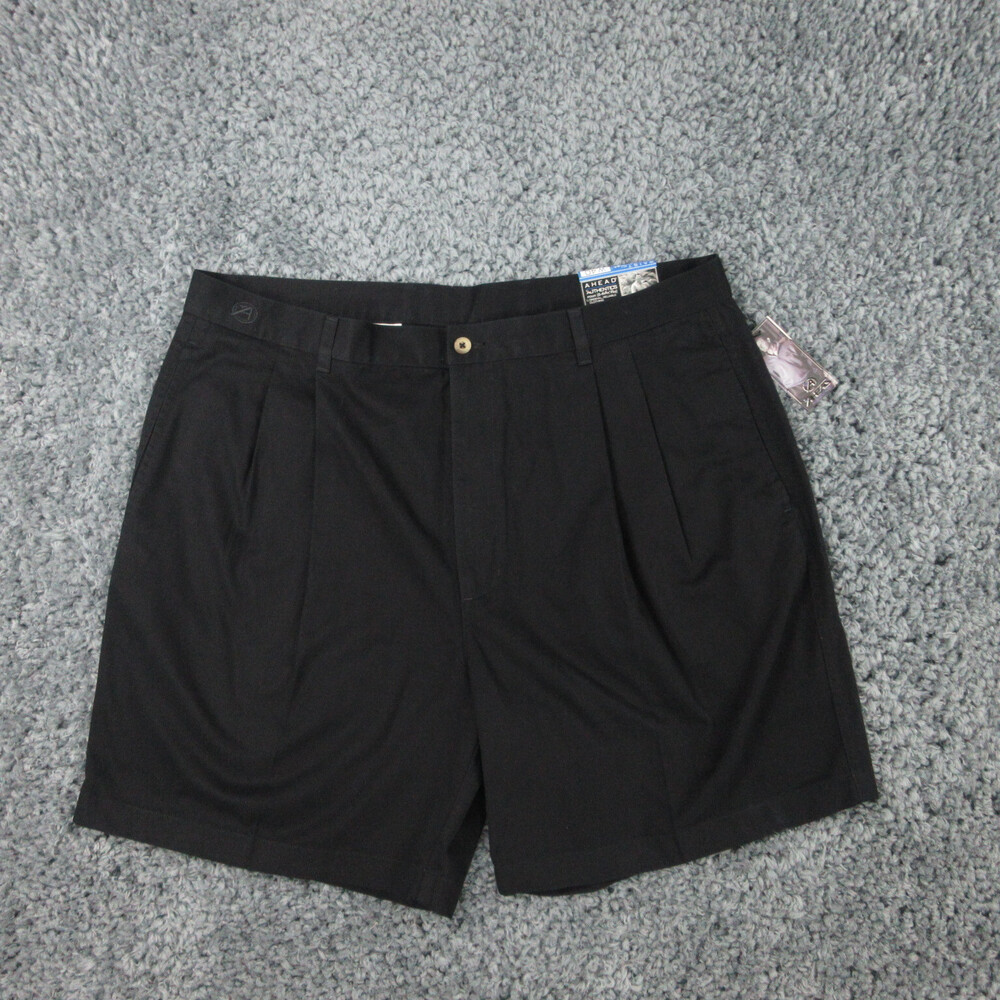 Ahead Shorts Mens 40 Black Pleated Chino 39x7.5* NWT
